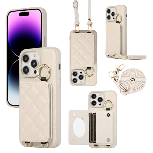 Coque iPhone 17 Pro avec cordon et etui portefeuille en cuir blanc