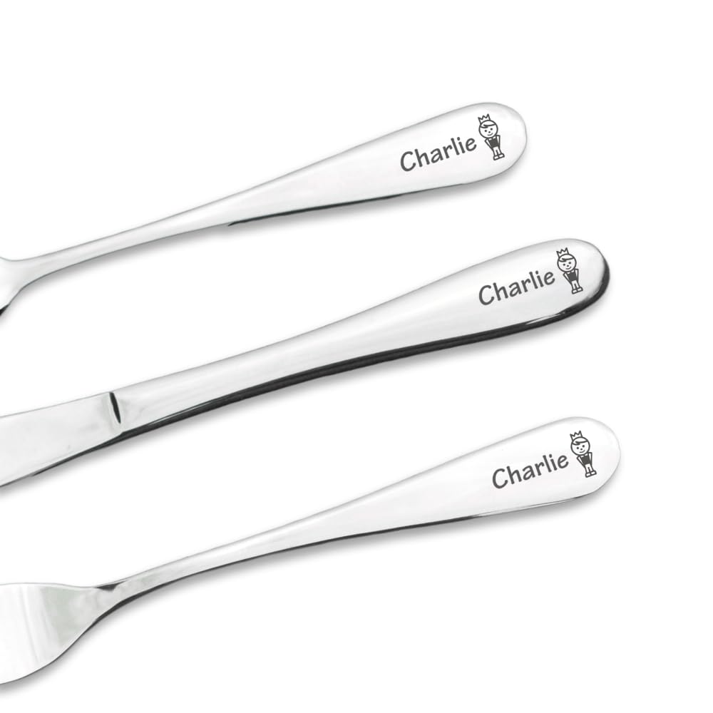 Personalised Engraved Childrens Cutlery Set Christening Birthday Kids Gift Idea (Little Prince)