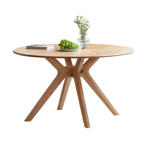 YESWOOD Table à Manger en Chêne Massif, Table 4 à 6 Personnes, Style Moderne, Table Ronde pour...