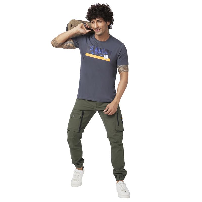 Image of Spykar Men's Slim Fit Round Neck Half Sleeve Printed Casual T-Shirt
