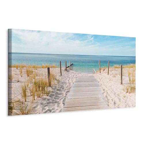 B&D XXL - Tableau Décoratif 135x45 cm - Impression sur Toile Colorée - Décoration Murale pour Salon et Chambre - Bois Coloré Paysage Mer Nature Ciel Plage...