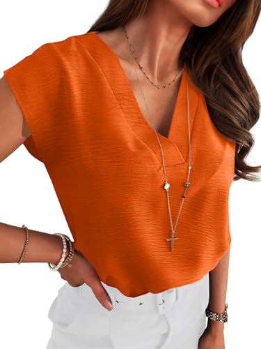 La Mejor Lista de Ropa Naranja - los preferidos. 45 ANRABESS Blusas de mujer con mangas cortas, texturizadas, elegantes, informales, con cuello en V, para verano 2025, para trabajo, negocios, atuendos, color naranja, talla mediana