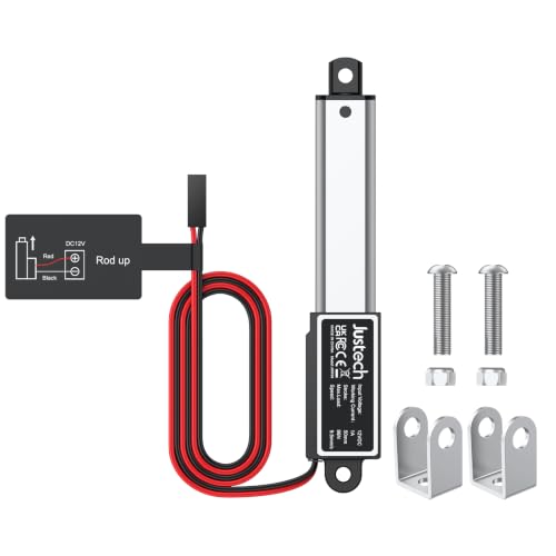 Justech Mini siłownik liniowy 12 V, 9,8 kg/96N-2 cala/50 mm mikro-liniowy siłownik 12 V z wodoodpornością IP54, wyłącznik krańcowy, wsporniki montażowe do automatyki domowej, trackera solarnego