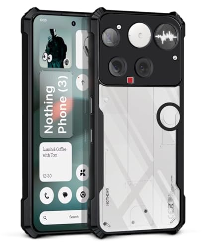 Image of WOW IMAGINE Shock Proof Clear Protective Back Case for Nothing Phone 3 - AirEDGE Technology | 360 Degree Camera Protection | Transparent Hybrid Back Case Mobile Cover - Black