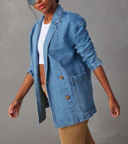 chouyatou Women's Fall Business Casual Denim Blazer Suit Loose Office Boyfriend Jean Jacket4