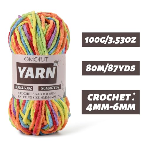 Image of Fluffy Chenille Yarn for Crocheting - Baby Yarn for Crocheting Soft Blanket - 3 Pack of 100g /(87.4yds) Crochet Amigurumi Chunky Yarns - Super Bulky 5 Velvet Yarns (3 Rainbow)
