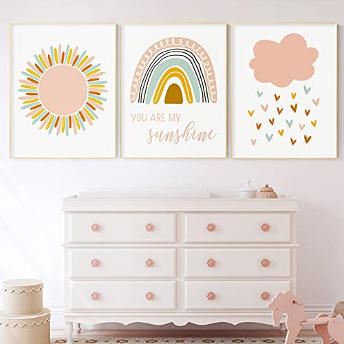Affiches décoratives chambre enfant GLWDME cadre mural arc-en-ciel nuage soleil