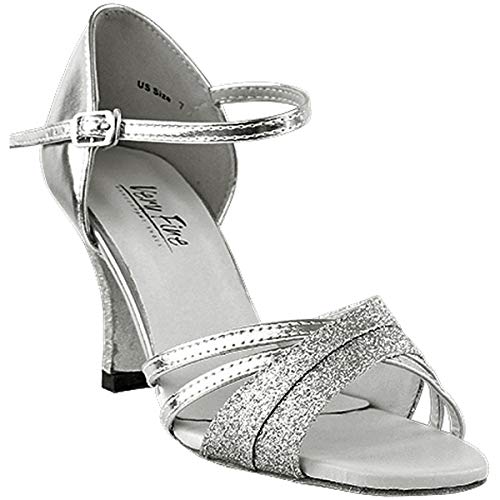 Very Fine Women's Ballroom Dance Shoes Tango Wedding Salsa Dance Shoes Silver Stardust & Silver Leather 6030EB Comfortable Dance Shoes 2.5