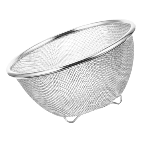 DECORNIJIA 厚手ステンレス製米こしボウル 細かいメッシュザル 洗米水切り用バスケット 台座付き 野菜や果物の水切り兼用 キッチン収納整理に