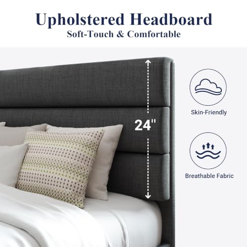 Image of Allewie Cal King Size Platform Bed Frame with Fabric Upholstered Headboard