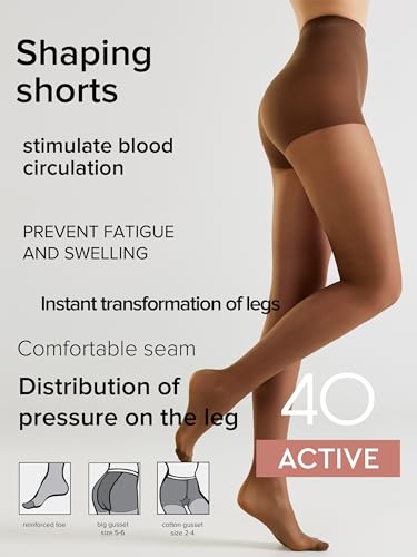 Image of Conte Women's High Waist Compression Pantyhose Tights with Control Top Active 40 Denier