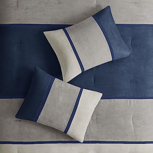 Madison Park Palisades Comforter Set Modern Faux Suede Pieced Stripe Design, All Season Down Alternative Cozy Bedding with Matching Shams, Decorative Pillows, Queen(90"x90"), Multicolor, 7pcs by Madison Park - Image 8