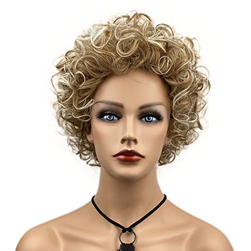 Wiginway Short Blonde Wigs, Women's Super Curly Full Wig Soft Fiber Synthetic Hair Daily Party