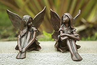 garden mile 2PC Chatting Garden Ornaments Fairy Statues - Winged Angel Fairies Weatherproof and Flat Bottomed Garden Statues and Sculptures for Indoor and Outdoor Patio Yard Home Garden Decor