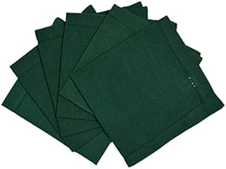 Penguin Home Linen Look with Faggoting Hemstitched Reusable Napkins - Daily Use as Dinner Napkins - Set of 6, Solid Green, 50 x 50 cm