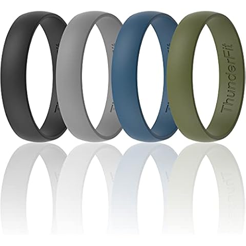 ThunderFit Silicone Wedding Ring for Men & Women - 4 Rings / 1 Ring Rubber Engagement Bands - 6.3mm / 5mm / 4mm Wide - 1.65mm Thick, 8.5 - 9 (19.30mm), Silicone,Rubber Cover