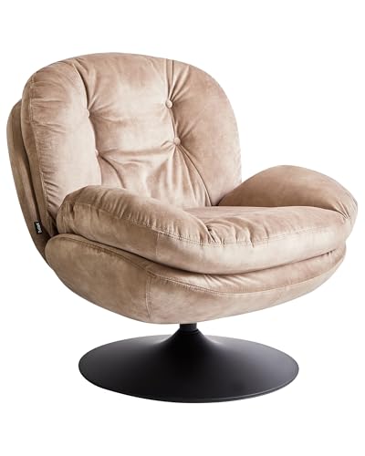Image of Beliani Armless Armchair Velvet Sand Beige with Metal Legs 360° Swivel, NOLVIK