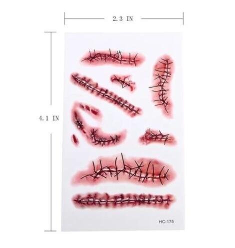 Tinuos Horror Realistic Fake Bloody Wound Stitch Scar Scab Waterproof Temporary Tattoo Sticker Halloween Masquerade Prank Makeup Props-5Pc #TOP1