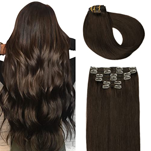 Extension clip cheveux humains marron foncé pour soirée et mariage