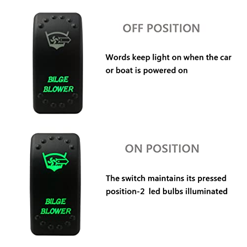 Image of Green Backlit Rocker Switch 5 Pin ON-Off Laser Etched Button Switch with Wires for Car Marine Boat UTV 20A /12V 10A /24V (Bilge Blower)