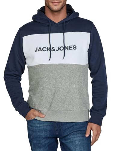 JACK & JONES Sweatshirt Homme avec Impression JWHLOGO Blocking Coupe Régulière Grande Taille Sweat à Capuche Pull Vert Bleu Beige Marine S M L XL XXL 3XL...