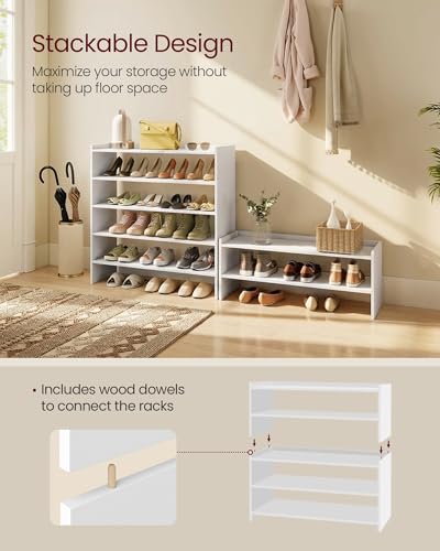 Image of VASAGLE CUSTOS Collection - Shoe Rack for Closet, Stackable Shoe Organizer Shelf for Entryway, 2 Tiers, 11.7 x 32.3 x 14.2 Inches, White ULBS060WZ01S