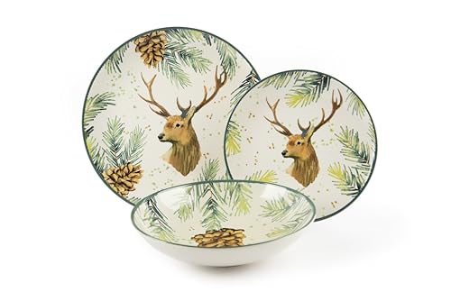 Excelsa Nordic Deer Servizio Piatti 12 Pezzi, Ceramica, 4 Persone