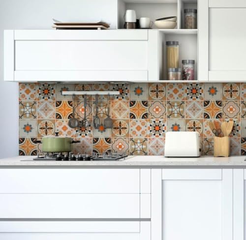 Image of Moroccan Tile Stickers | Waterproof Self Adhesive Peel & Stick Tile Decals for Kitchen Backsplash, Bathroom Wall, Floor, Furniture & Glass (6x6 Inch, Design 70)
