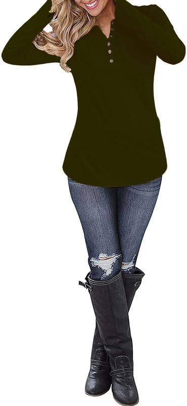 Image of Women's Regular Fit Pure Cotton Top - Elegant V-Neck with Mandarin Collar, Button-Front Design, Full Sleeves, Soft & Breathable Fabric for Stylish Casual Wear