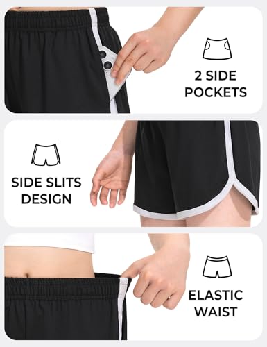 BOOPH 4 Packs Girls Shorts Quick Dry Kids Athletic Soccer Running Dolphin Shorts with Pockets4