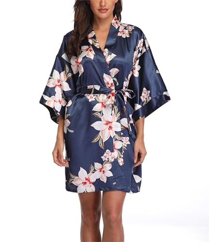 Image of Women's Short Satin Robes Lightweight Silky V-Neck Sleepwear Wedding Bridal Party Bride Bridesmaid Bathrobes