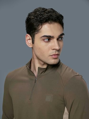 Image of TECHNOSPORT Men Polyester Slim Fit Colorblock Zipper Neck Full Sleeve Cotflex Polo T-Shirt With Quick Dry, Spf50+ For Gym, Sports And Regular Use