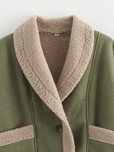 Women's Faux Suede Coat Casual Button Down Lapel Long Sleeve Fleece Sherpa Lined Jacket Outwear3
