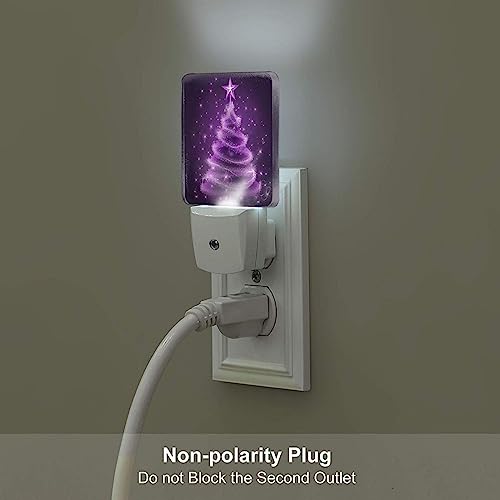 Image of Stars Purple Christmas Tree LED Plug-in Night Light 2-Pack Nightlights for Bedroom Bathroom
