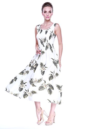 Tropical Group Women's Hawaiian Maxi Tank Elastic Luau Dress Palm Green #TOP2
