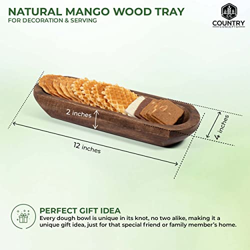 Country Concepts - Long Wooden Dough Bowls For Decor Farmhouse Style Wood Bowl Centerpieces Rustic Baguette Large Decorative Bread Tray Candle Making (12X4X2), Brown #TOP7