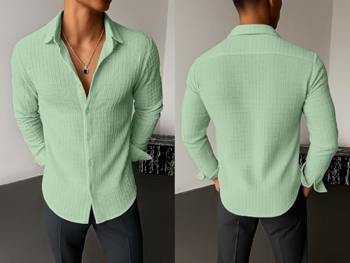 Image of Men's Casual Button Down Shirts Long Sleeve Linen Shirt Fashion Textured Beach Summer Shirts| Men Stylish Shirt | Men Fancy