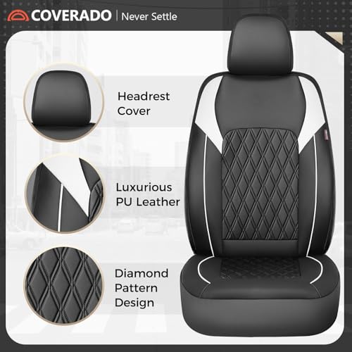 Image of Coverado Car Seat Cover, Car Seat Covers Front Seats, Waterproof Car Seat Covers, Car Seat Cushion, Front Seat Covers Faux Leather Driver Car Seat Protector Fit for Most Cars Trucks SUV, Black&White