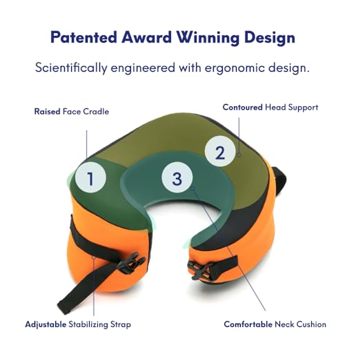 Image of C CUSHION LAB Travel Pillow, Award-Winning Patented Ergonomic Design for Chin & Neck Support Memory Foam Neck Pillow, Compact Airplane Pillow for Traveling, Flight, Car (Dynamic Orange, Large)