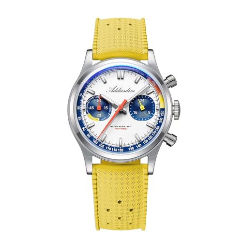 ADDIESDIVE Stylish Mens Chronograph Watches 2 Subdials 100 M Waterproof FKM Rubber Band VK64 Quartz Analog Movement Glow in the Dark Simple Casual Unisex Watch