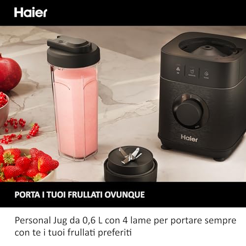 Haier I-Master Series 5 Frullatore I-Master Serie 5 Obsidian grey, 6 lame in acciaio inox, Caraffa in vetro da 2 L, 3 programmi preimpostati, Personal Ju