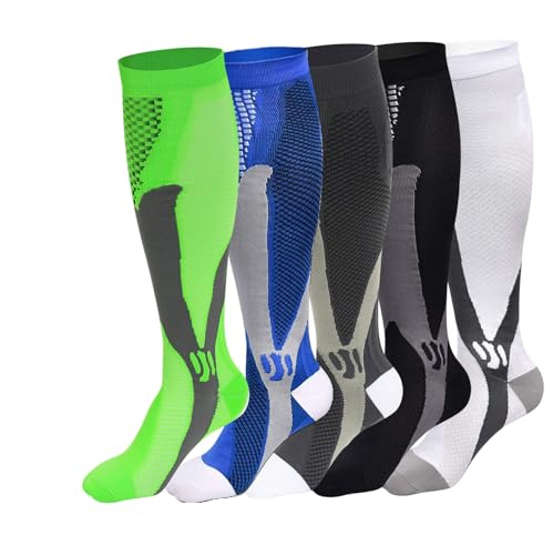 Miavogo 6 Par de Medias de Compresión para Hombre, Medias de Soporte Con Elástico, Calcetines de Compresión Hombres, Adecuado para Deportes, Viajes, Fitness