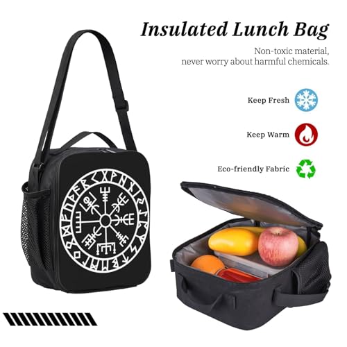 Vegvisir Nordic Viking Rune Compass Norse Germanic Mythology Symbol 17 Inch Backpack Sets Lunch Bag Lightweight Daypack for Men Women 3Pcs4
