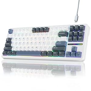 AULA Wired Version F87 Mechanical Keyboard, 75% TKL Gasket Hot Swappable Custom Keyboard, Pre-lubed Greywood Switches RGB Backlit Gaming Keyboard for WINS/PC/Mac (White Blue)