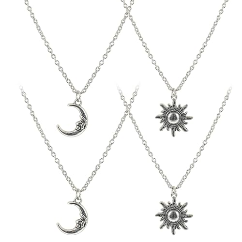 TOYANDONA Collar Colgante Vintage de Sol y Luna 4 Piezas para Mujer y Hombre Joyas Retro Elegantes Diseño Creativo Obsequio para San Valentín y Uso Diario