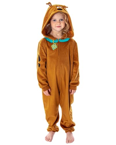 INTIMO Scooby Doo Toddler Kids Hooded Character Union Suit Lounge One-Piece Pajama Loungewear Sleepwear For Girls Boys (4T/5T)