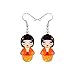 Boucles d'oreilles pendantes en acrylique avec finition argentée - Poupée japonaise Geisha Girl en kimono orange