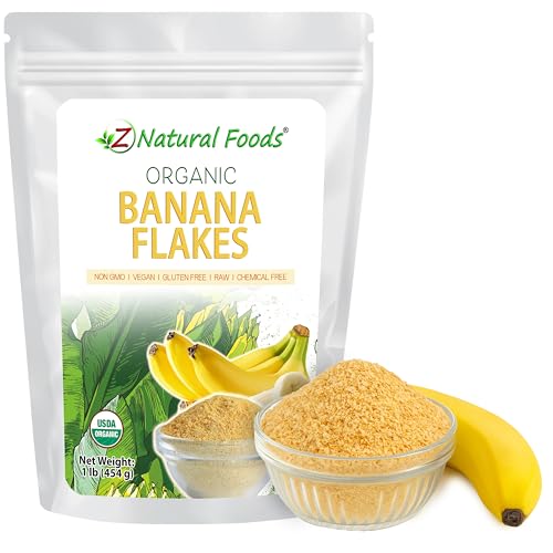 Z Natural Foods Organic Banana Flakes - Crisp Ripe Bananas for Potassium & Fiber Support Digestive Health Skin Glow - Natural Flavor & Dried Flake Mix in Smoothies Yogurt Cereal & Recipes 1 lb