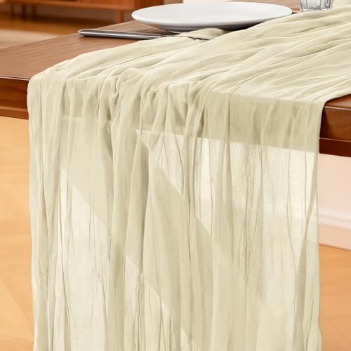 Käsetuch Tischläufer Beige, 300 x 90 cm Boho Gaze Tischläufer Cheesecloth Läufer für Hochzeit, Geburtstagsfeiern, Babypartys, Weihnachten und Silvester von Tisch Dekoration