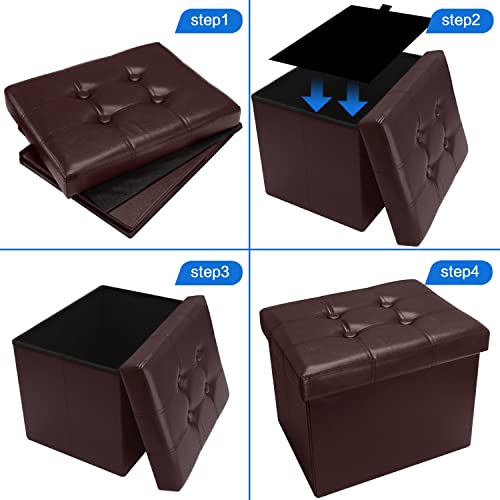 Image of Bsketa Storage Ottoman Bench,17 Inch Folding Leather Foot Rest Stool,Brown | Ottoman with Storage, Thicker Foam Padded Seat, Living Room, Dorm, Bedroom, Load 330 lbs, Easy to install,17x13x13in